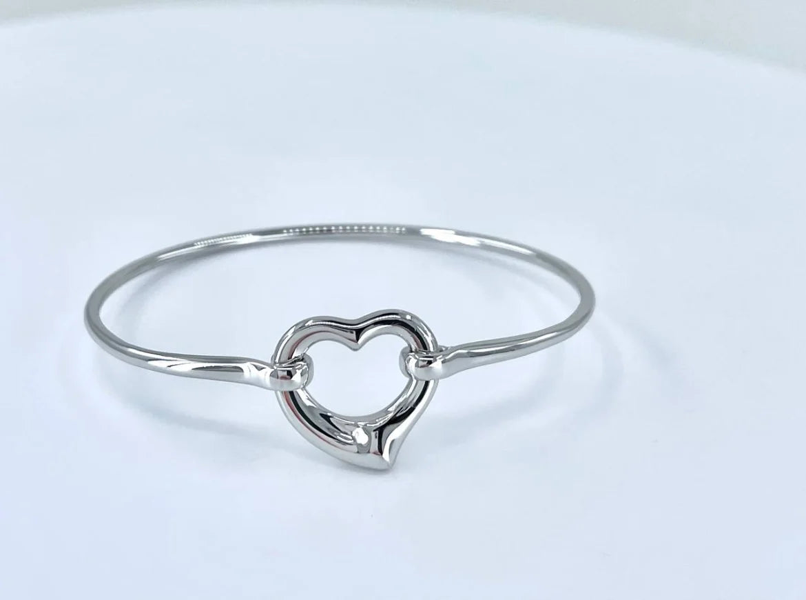 Silver Heart Cuff Bracelet