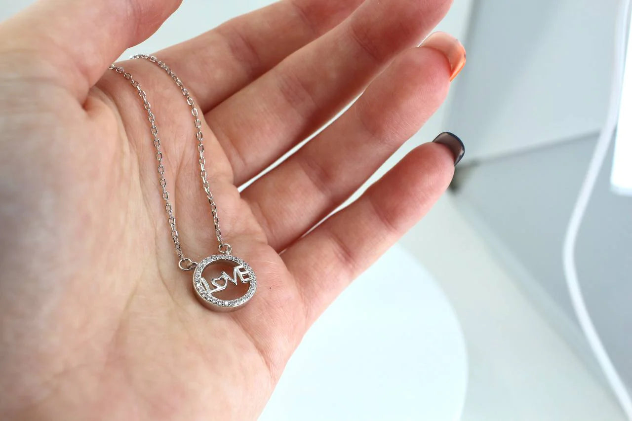 Silver Love Circular Pendant Necklace Heart