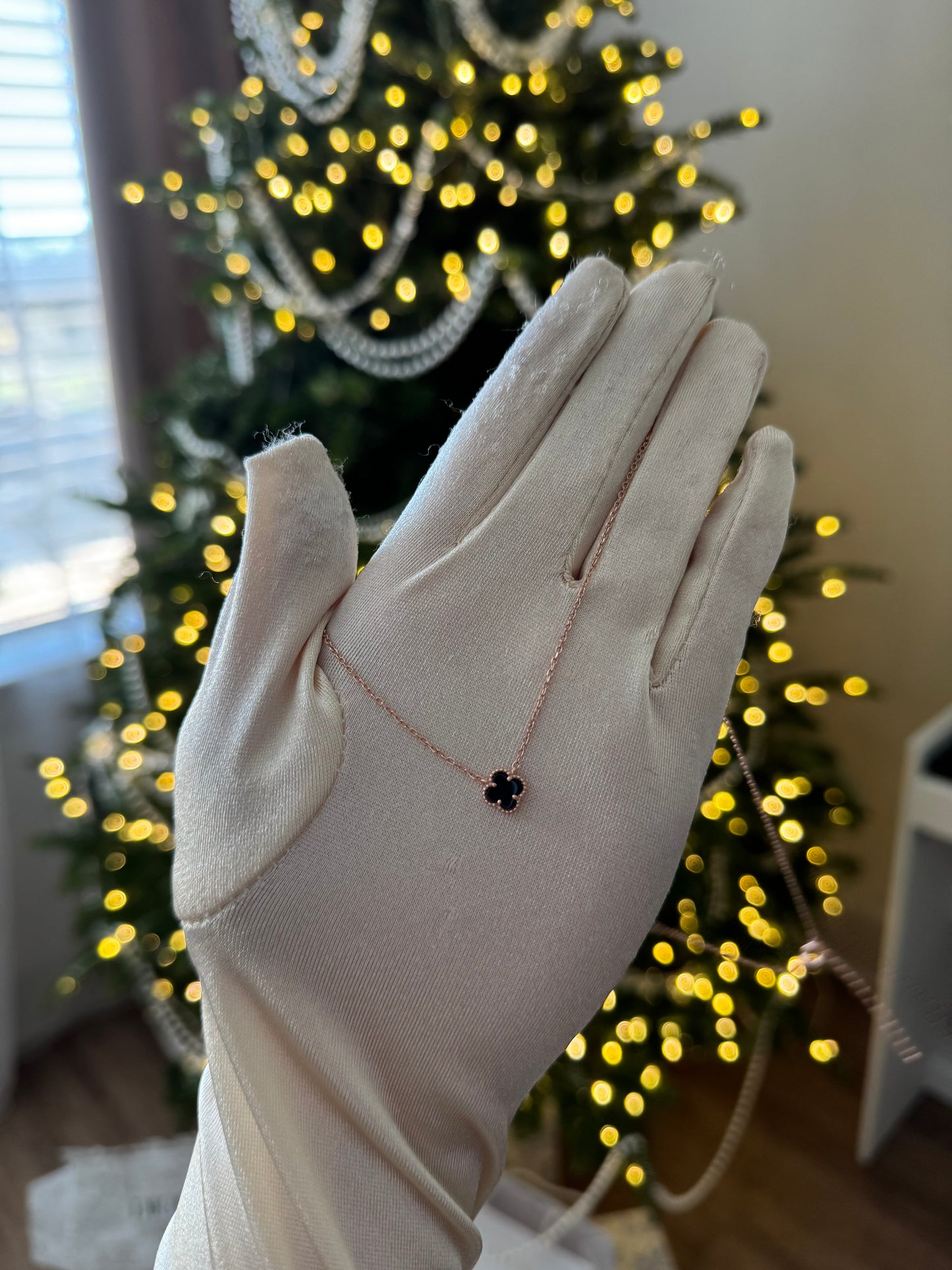 Silver Necklace Clovers Onyx Gold Plated