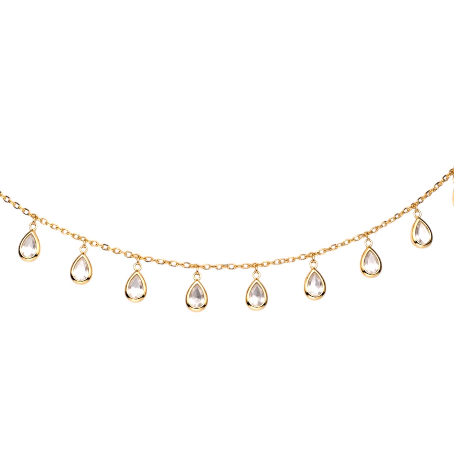 Cubic Zirconia Crystal Drops Silver Necklace Yellow Gold Plated