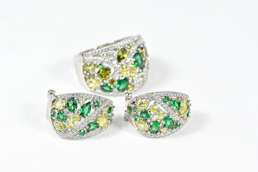 Bright stone Silver Jewelry Set (Multiple Color Variants)