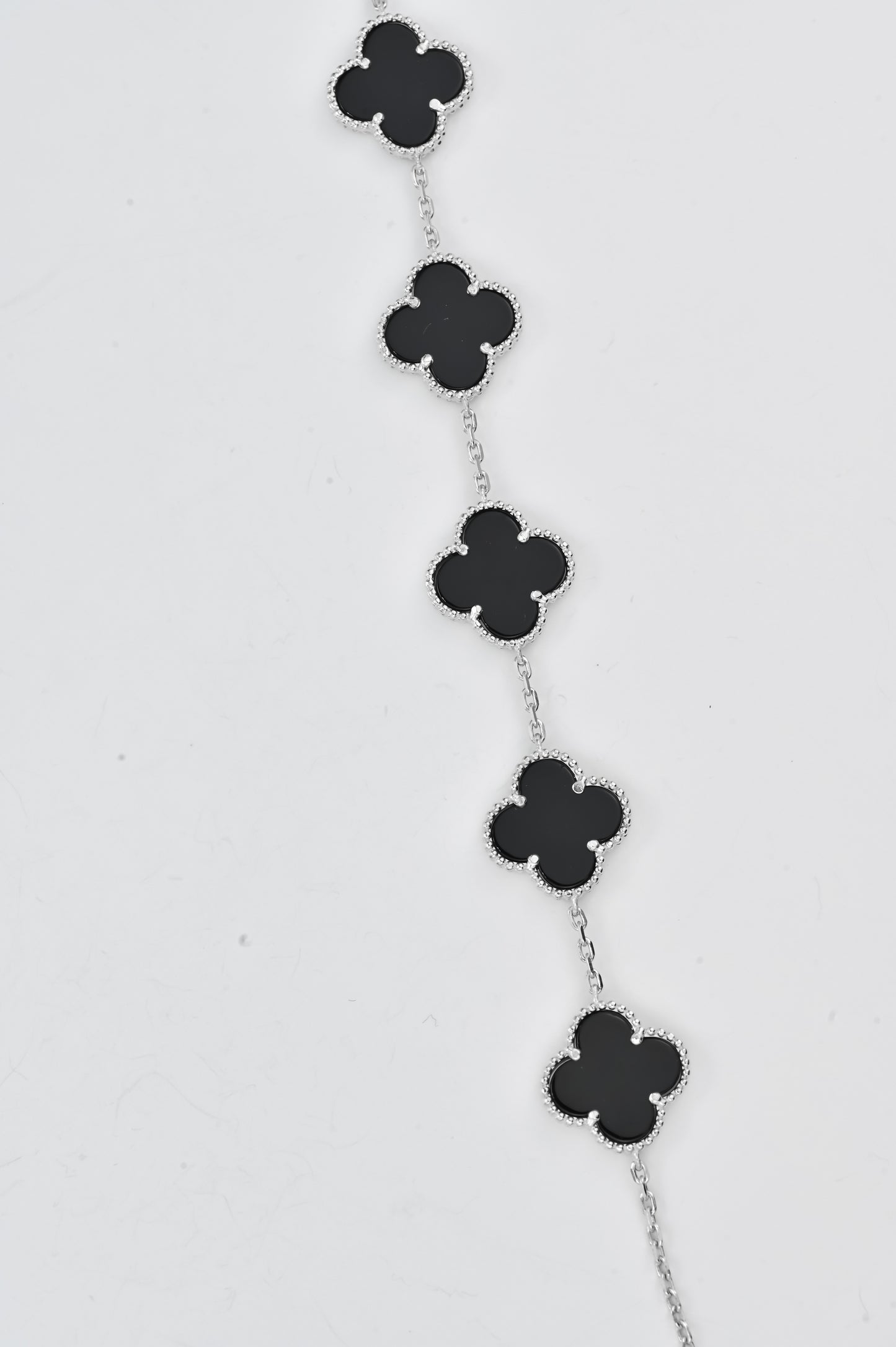 Silver Bracelet Clover Onyx