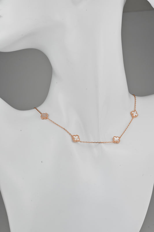 Silver Necklace Clovers Mother of Pearl Gold Plated