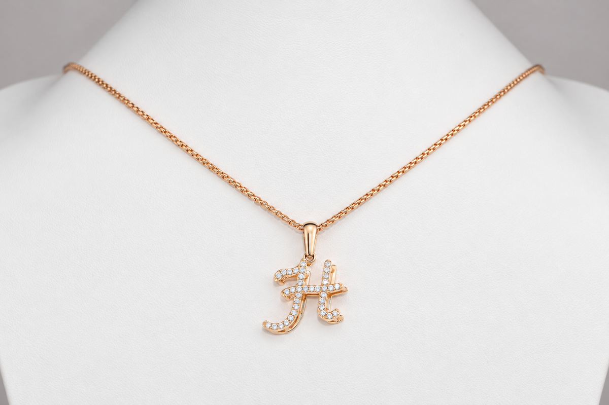 Rose Gold Letter Pendant with Zirconia stones