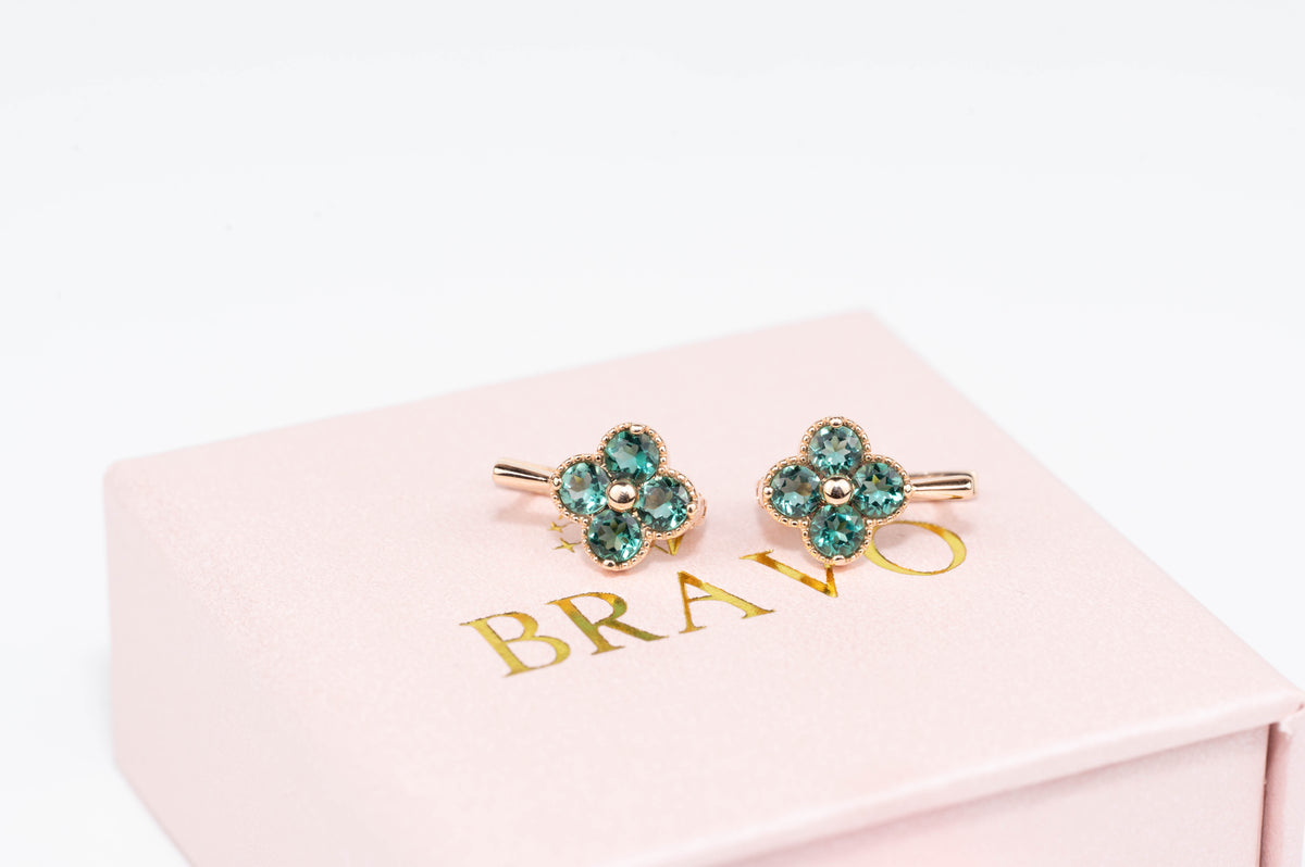 Rose Gold Earrings Quartz Flowers