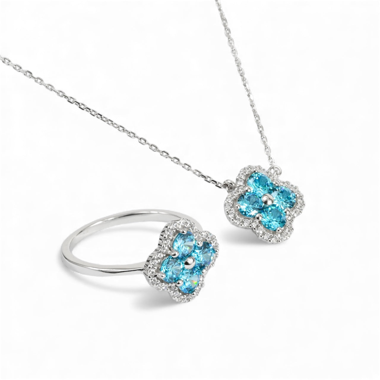 Silver Set Blue Clover