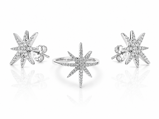 Silver Set Stars ( Stud Earrings & Ring)