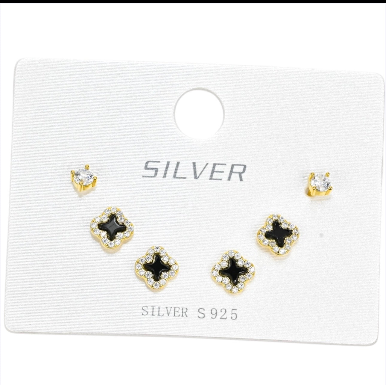 Silver Piercing Set Yellow Gold Plated Clover