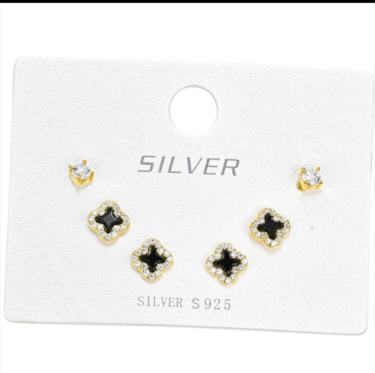 Silver Piercing Set Yellow Gold Plated Clover