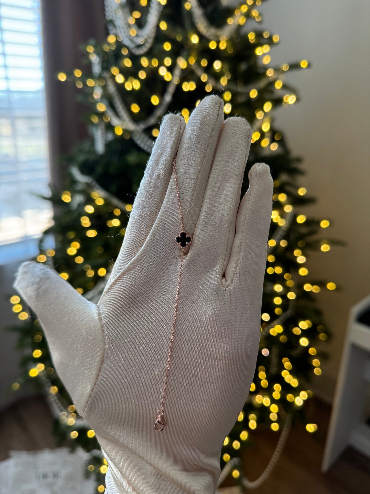 Silver Bracelet Clover Onyx Gold Plated