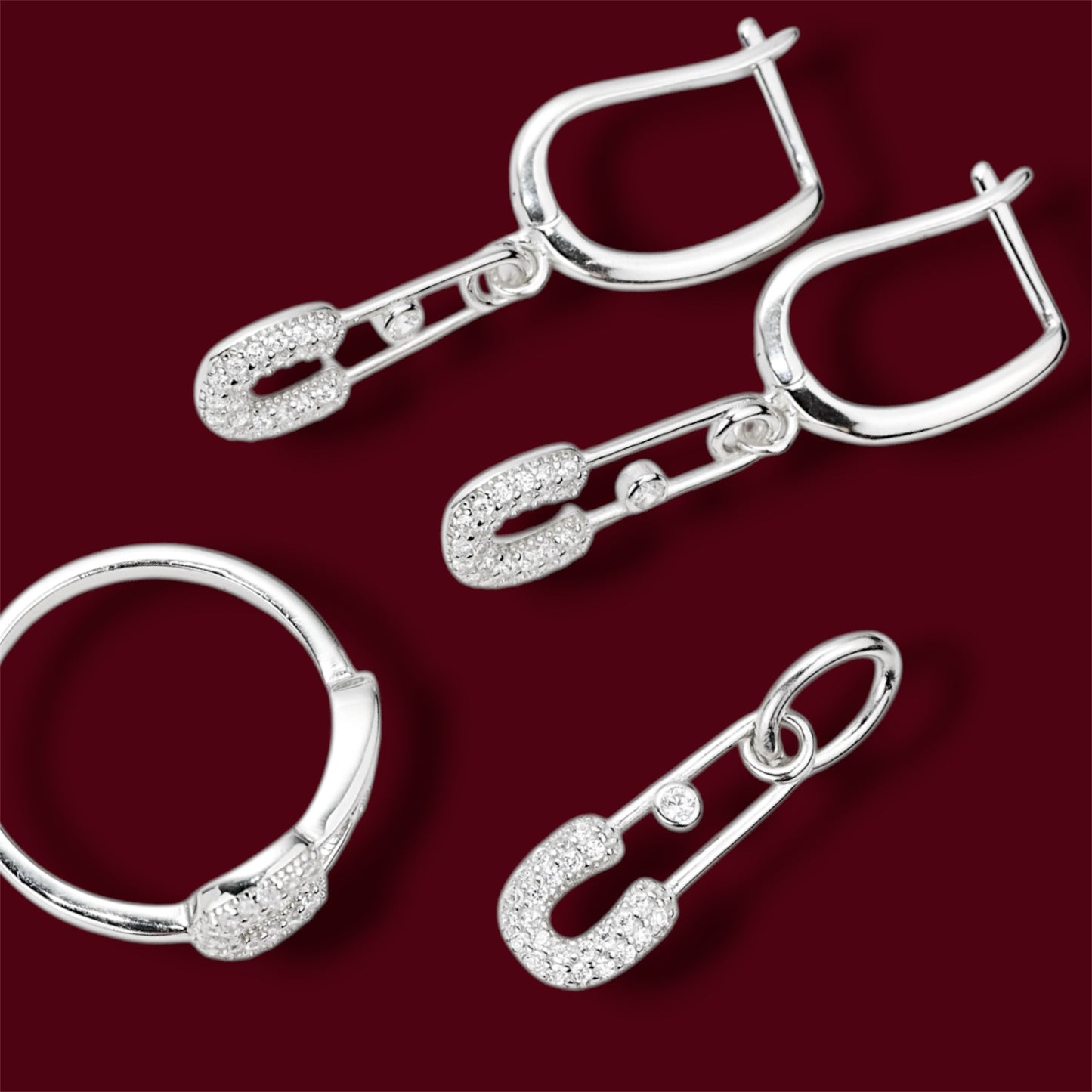 Silver Set Pin with Zirconia stones