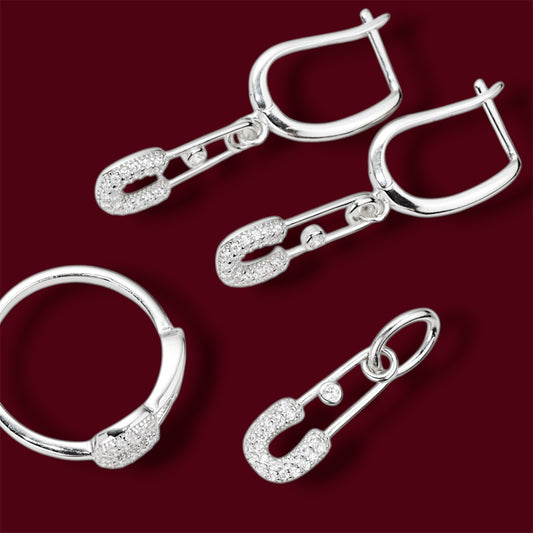Silver Set Pin with Zirconia stones