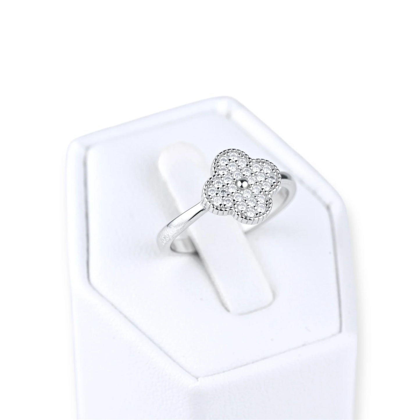 Silver Ring Clover with Zirconia Stones
