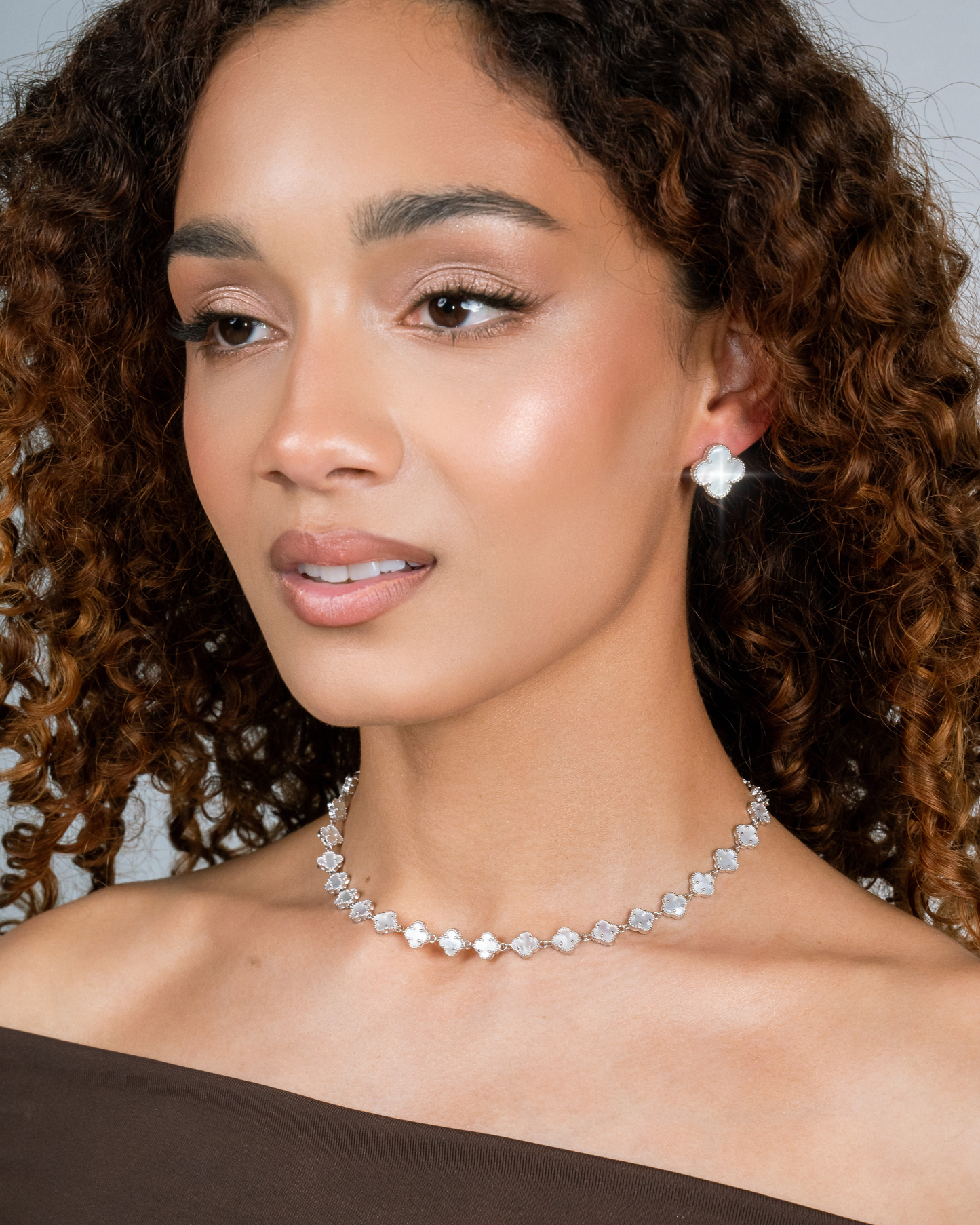 Silver Necklace Clover Mother of Pearl