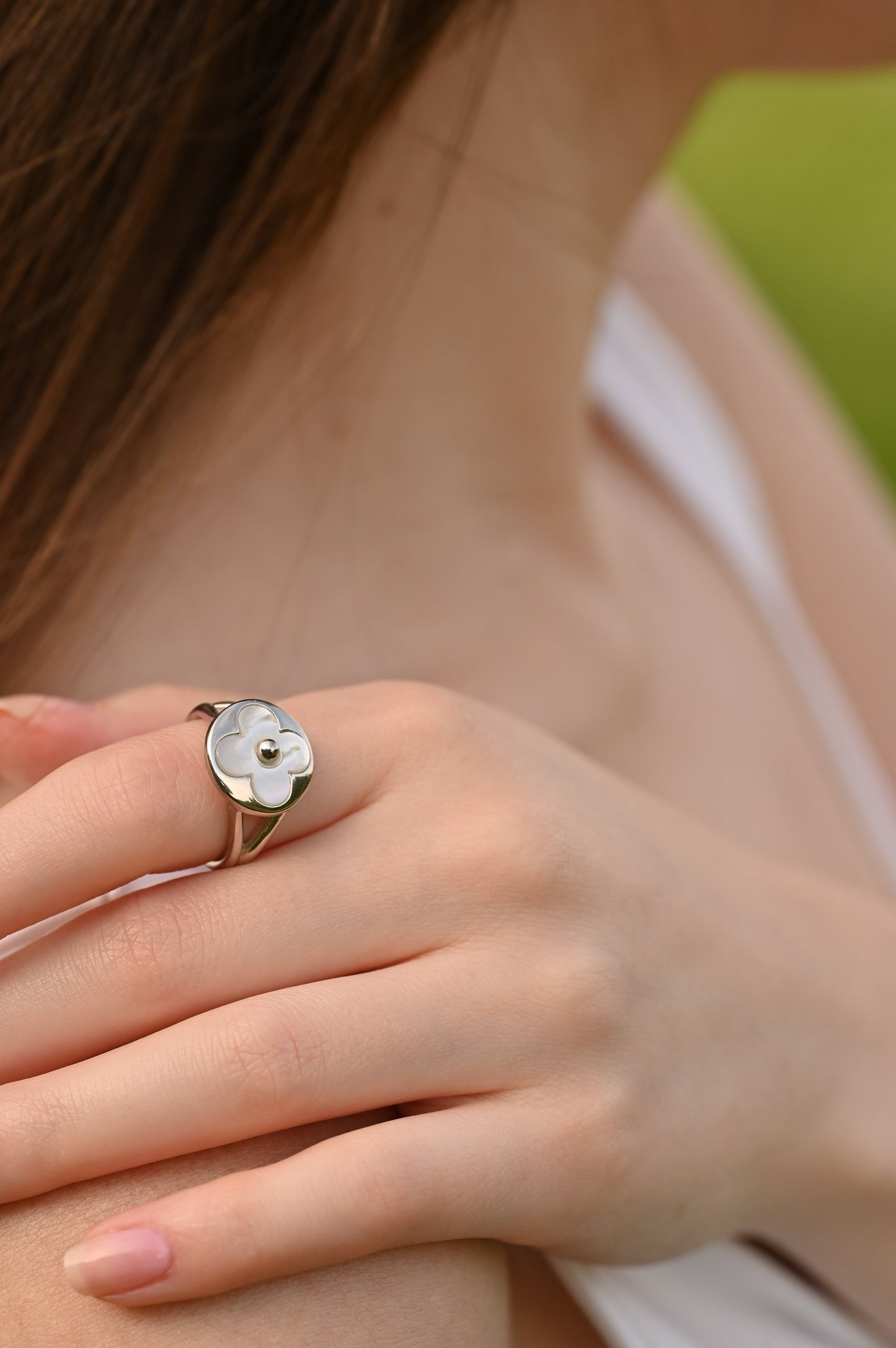 Silver Set Clover Onyx/Mother of Pearl