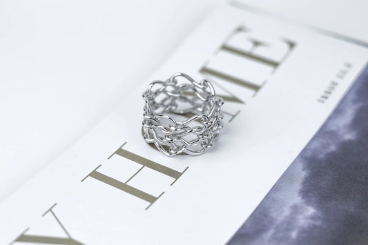 Wide Laced Silver Ring