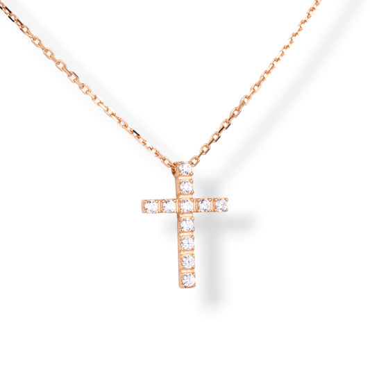 Necklace Rose Gold 585(14K) with Cross Pendant (Zirconia stones)