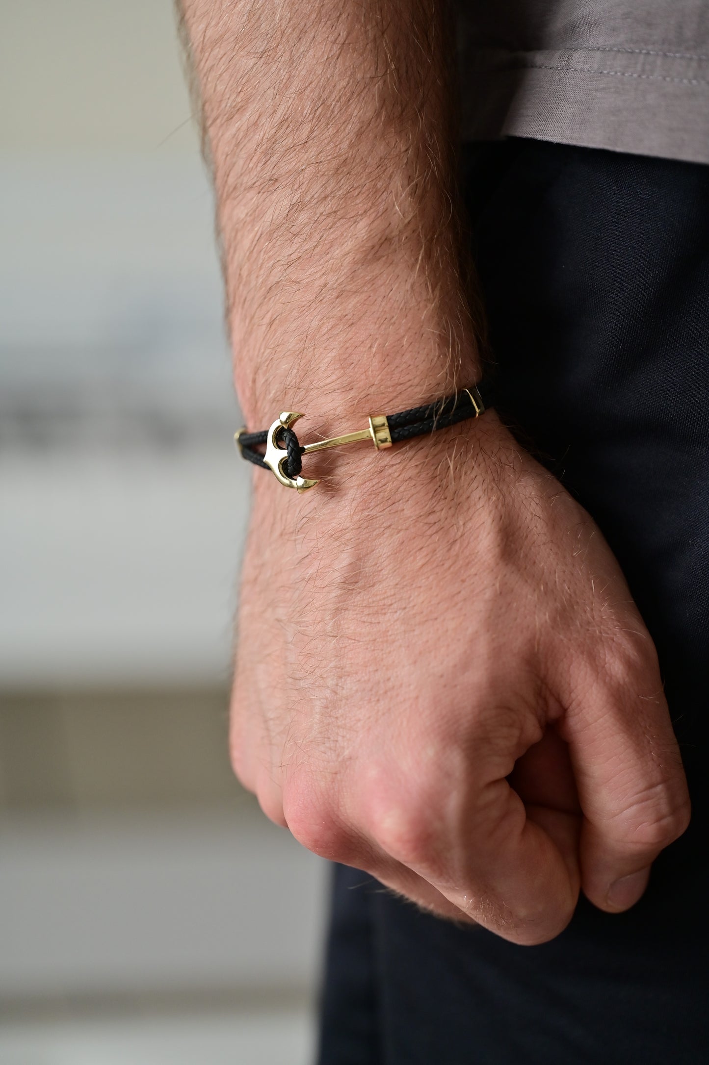 Black Leather Bracelet for Men