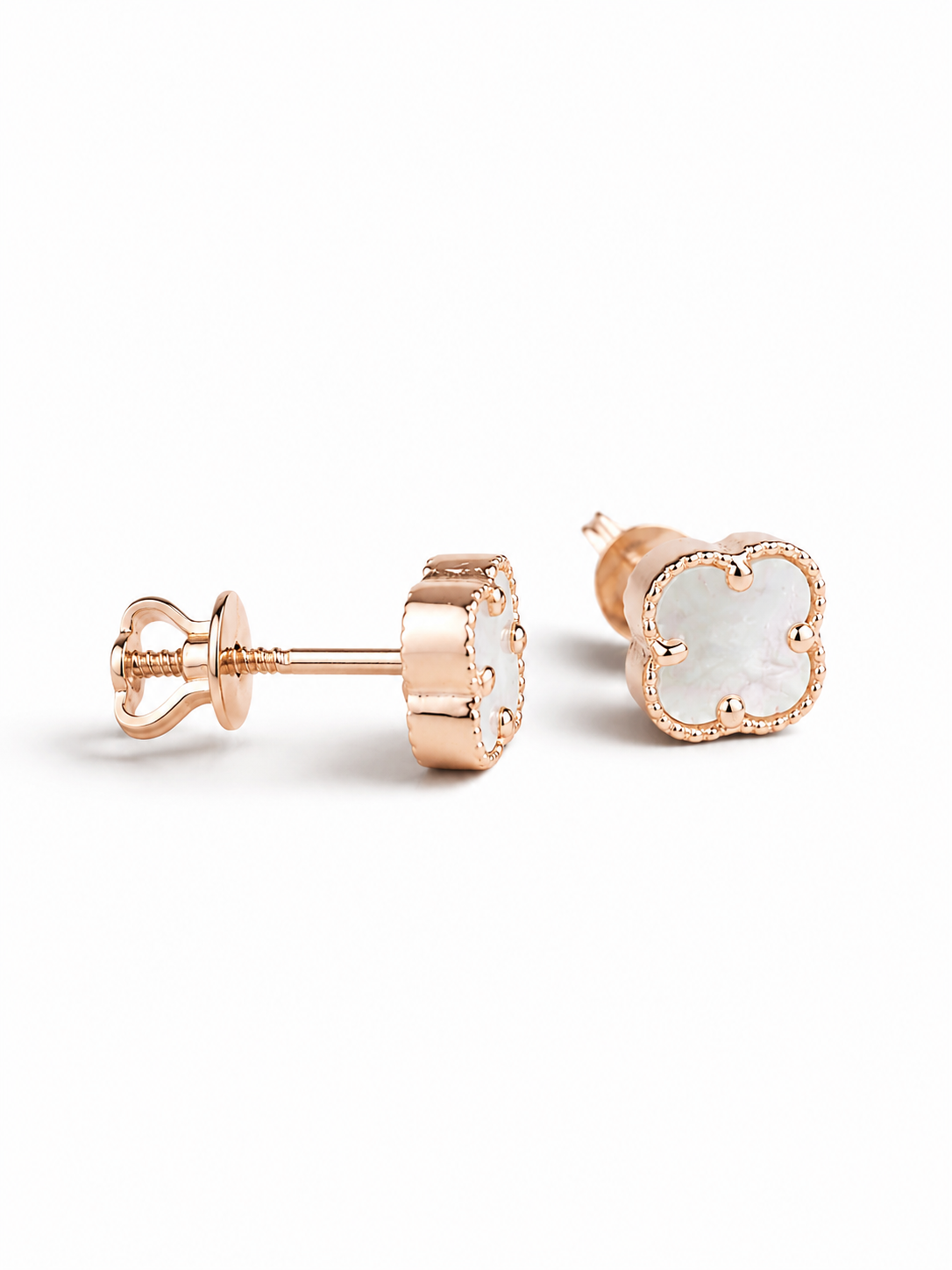 Mother of Pearl Stud Earrings Rose Gold 585