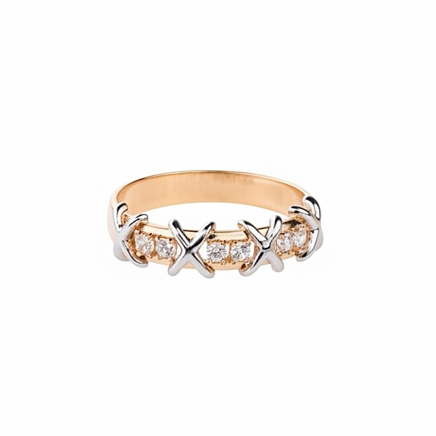 Rose Gold 585(14K) Ring with Zirconia stones (White Gold 585 Inlay)