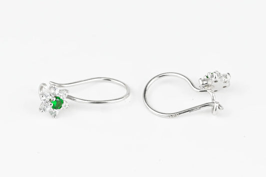 Kids Earrings Green Flowers Silver