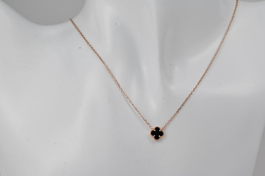Silver Necklace Clovers Onyx Gold Plated