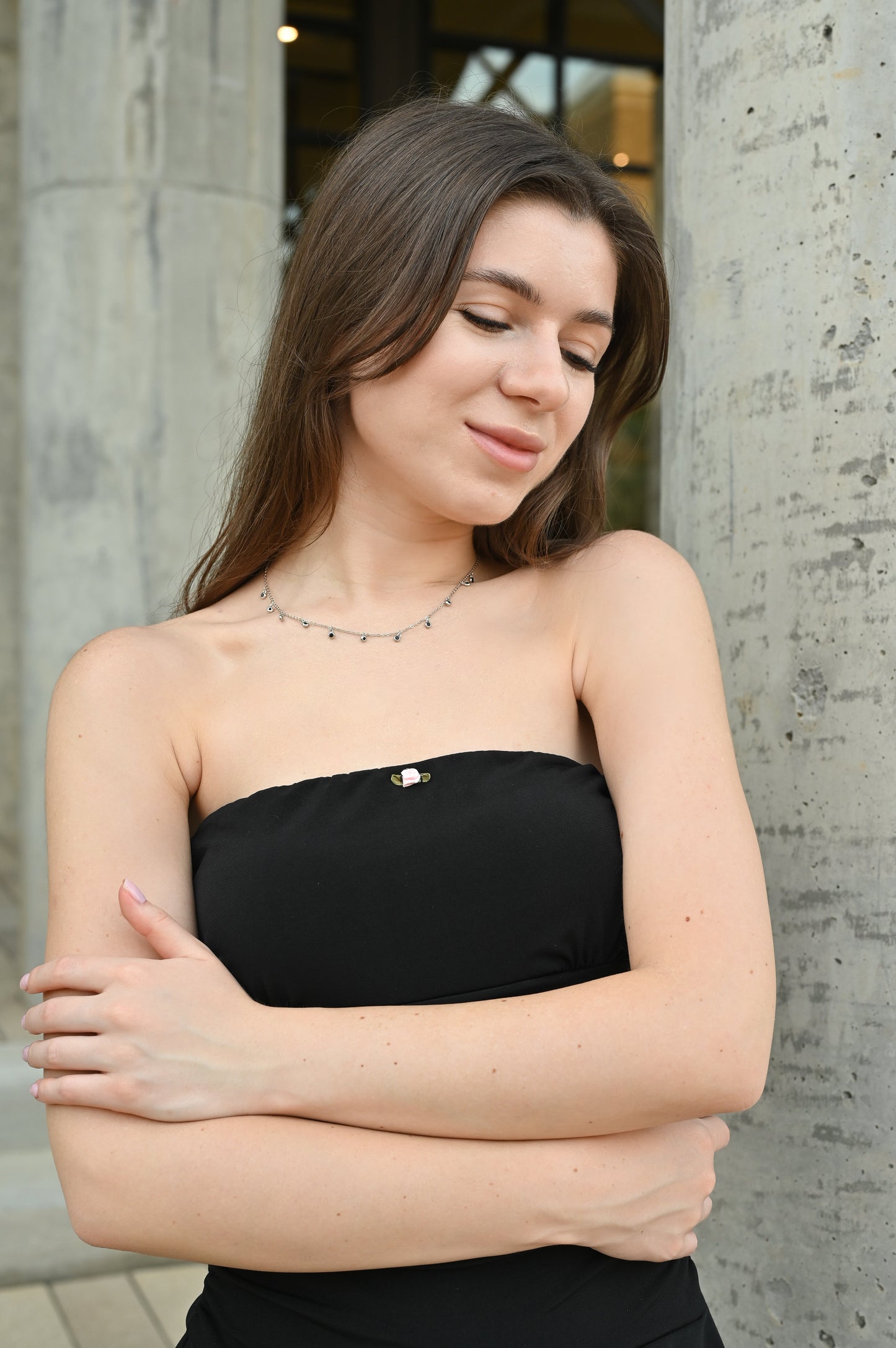 Silver Necklace with Black stones