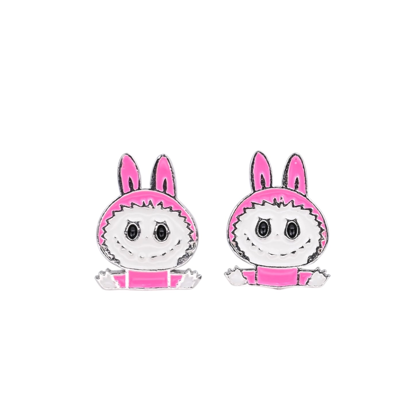 Kids Silver Stud Earrings Pink Labubu