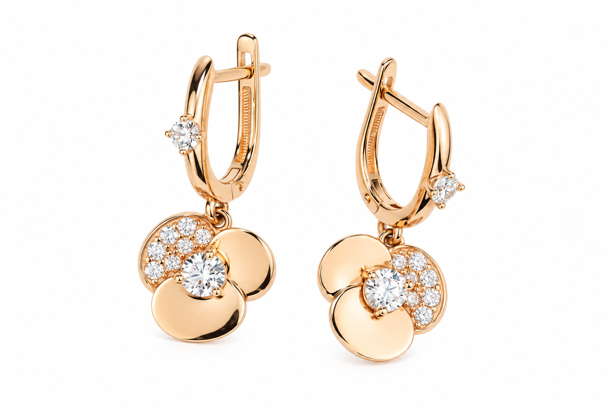 Rose Gold Earrings Bright Flowers