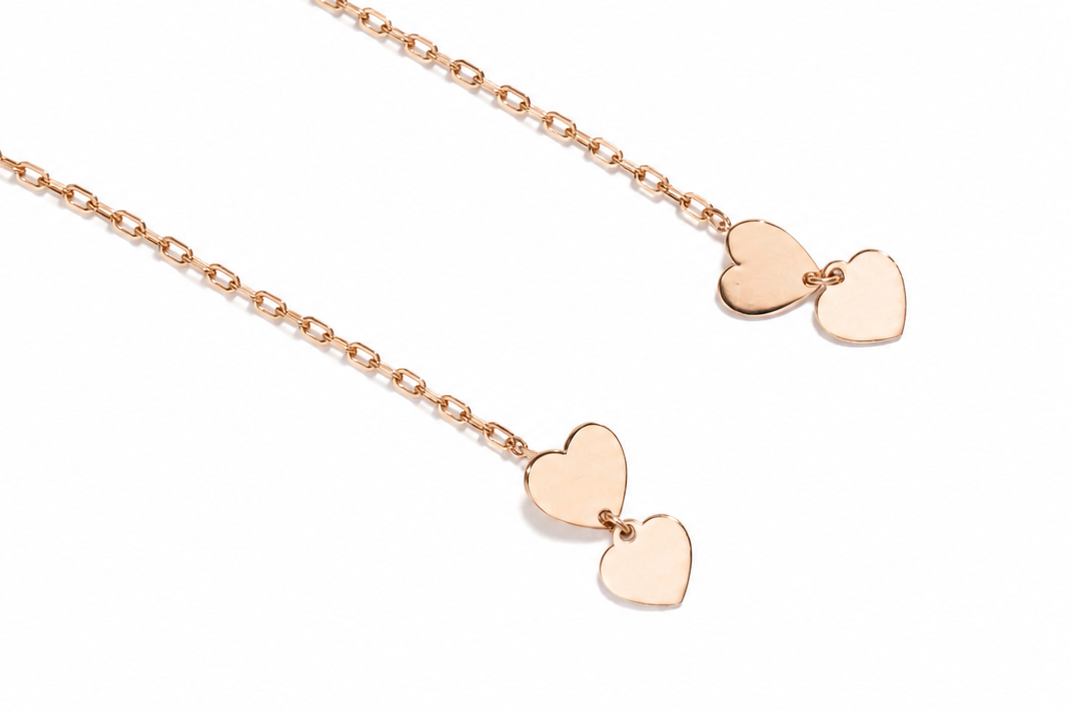 Thread Earrings Hearts Rose Gold 585(14K)