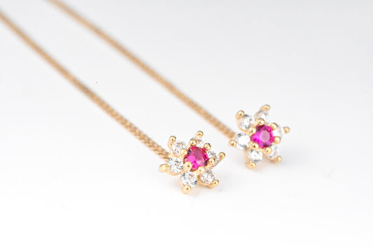 Thread Earrings  Pink Flower