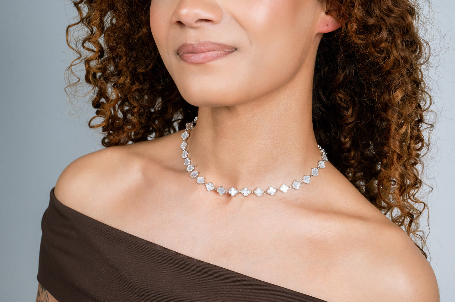 Silver Necklace Clover Mother of Pearl