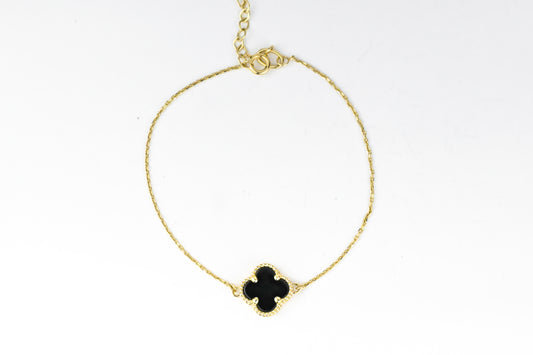 Bracelet Yellow Gold Onyx clover