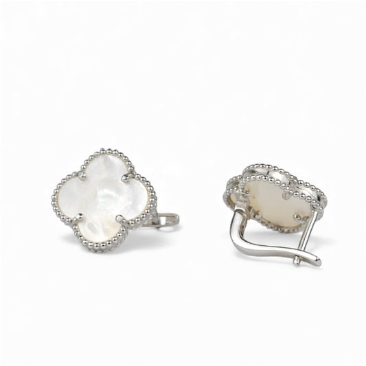 Silver Earrings Mother of Pearl Clover