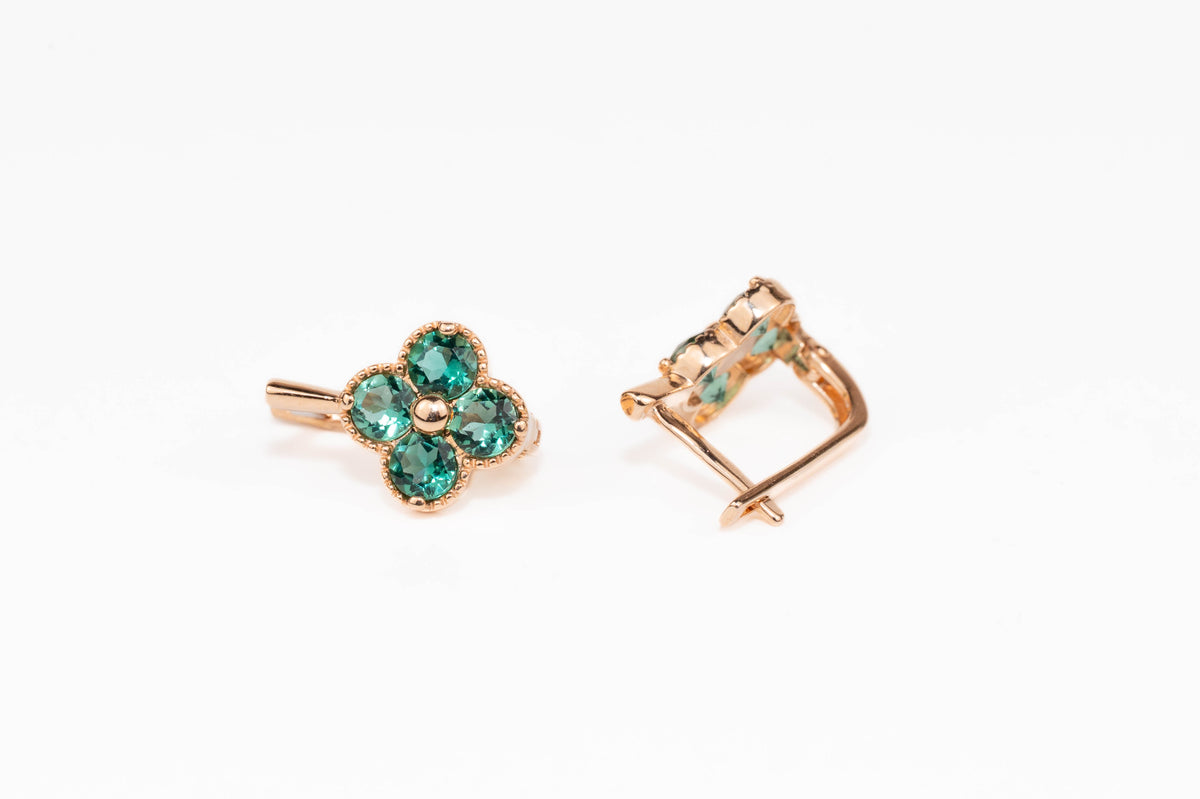 Rose Gold Earrings Quartz Flowers
