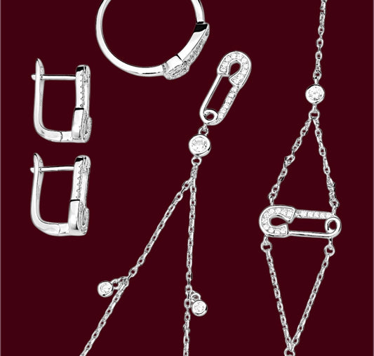 Silver Pin Set (Earrings, Ring, Bracelet, Necklace )