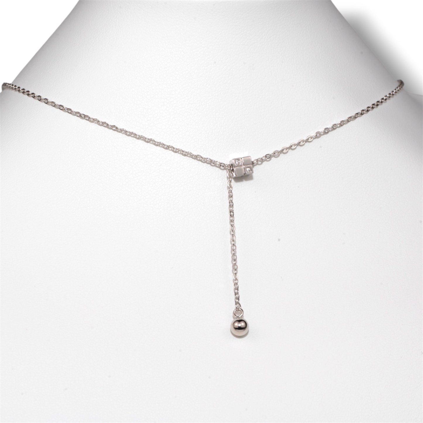 Cubic Zirconia Cube Silver Necklace