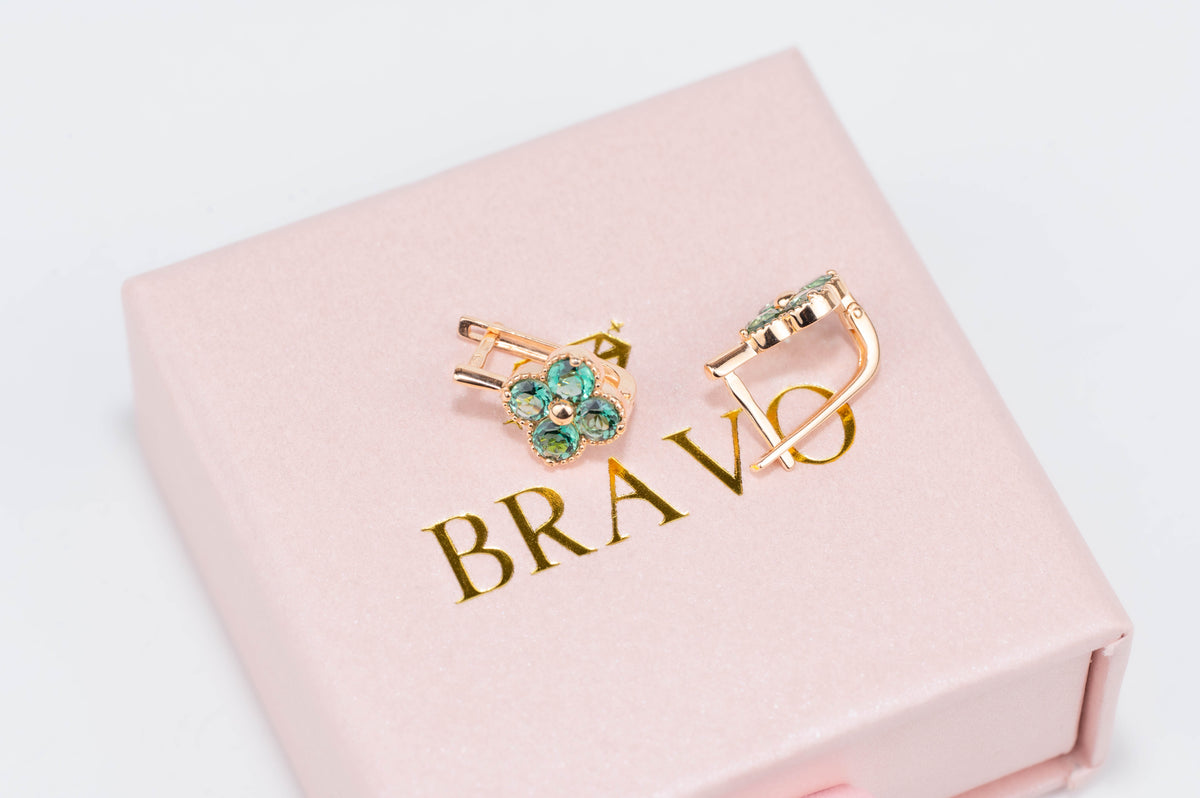 Rose Gold Earrings Quartz Flowers