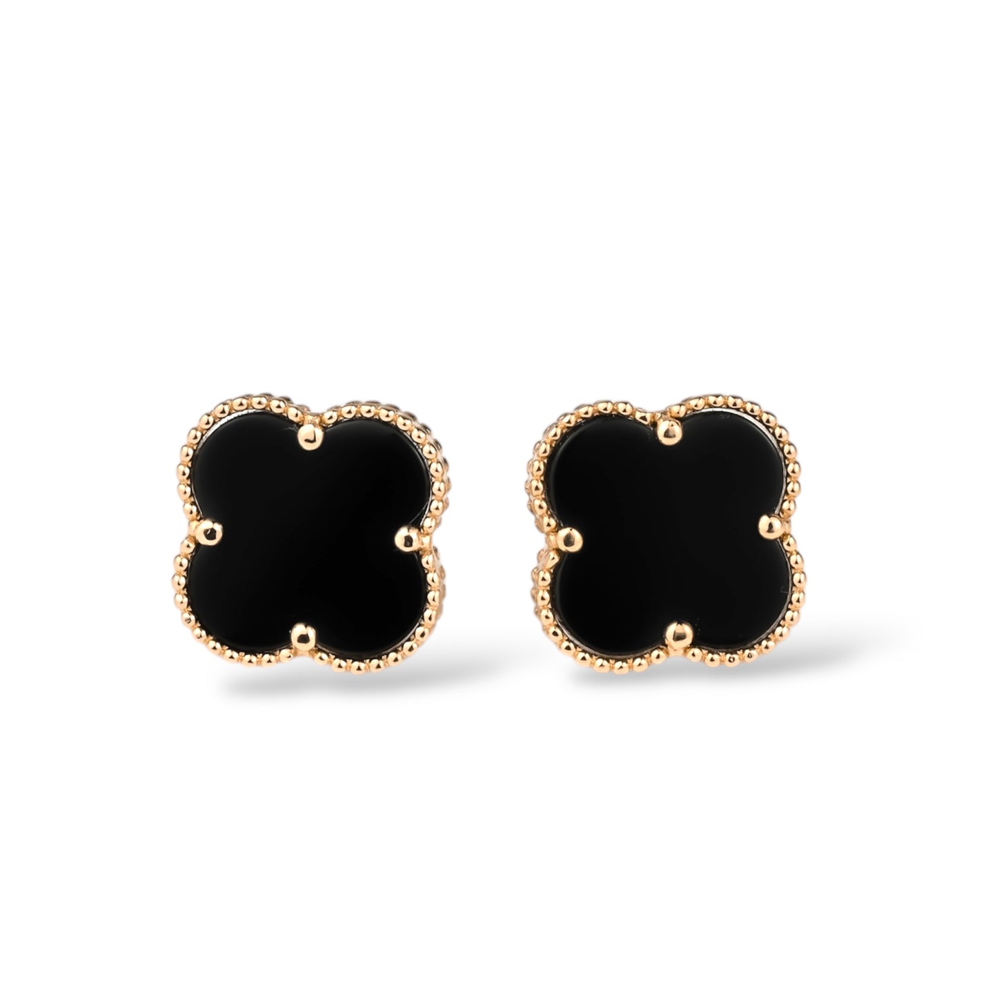 Stud Earrings Clover with Onyx Rose Gold (585)