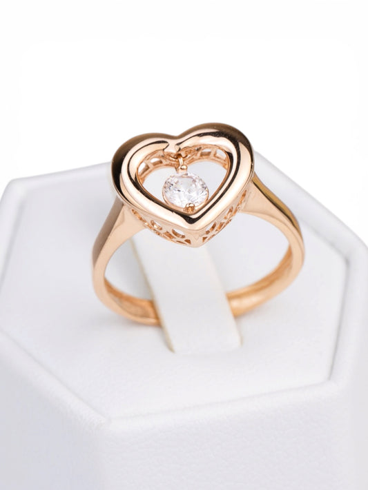 Ring Rose Gold 585(14K) Heart with movable Zirconia stone