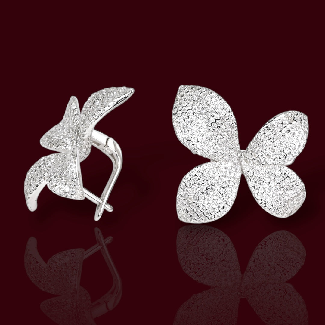 Silver Jewelry Set Flowers with Zirconia stones (Earrings,Ring,Pendant)