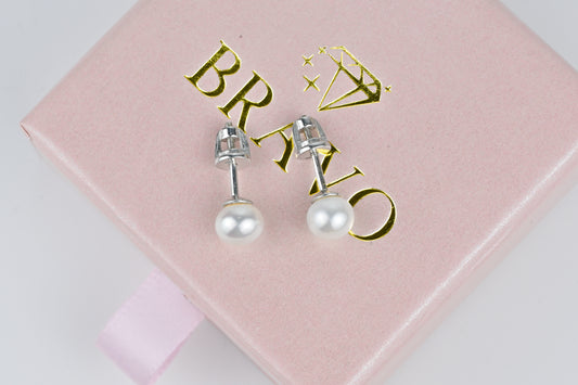 Silver Stud Earrings with Pearls