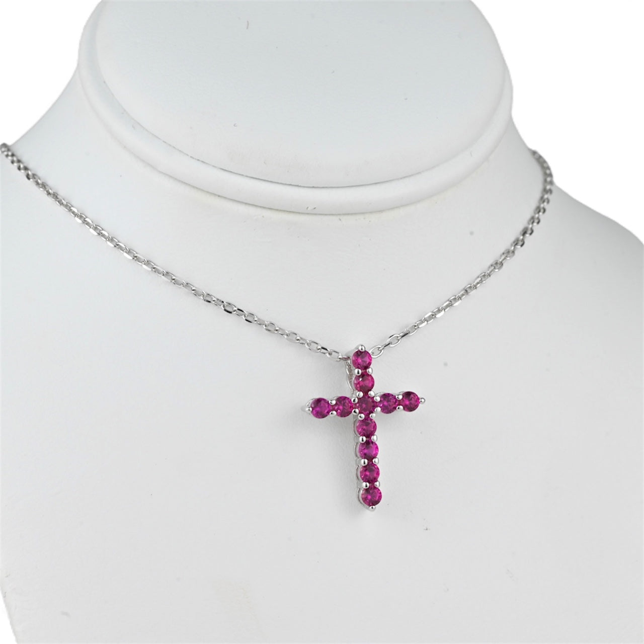 Silver Necklace Pink Cross