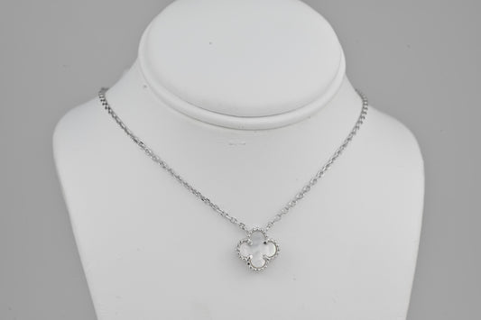 Silver Necklace Clover Mother of Pearl