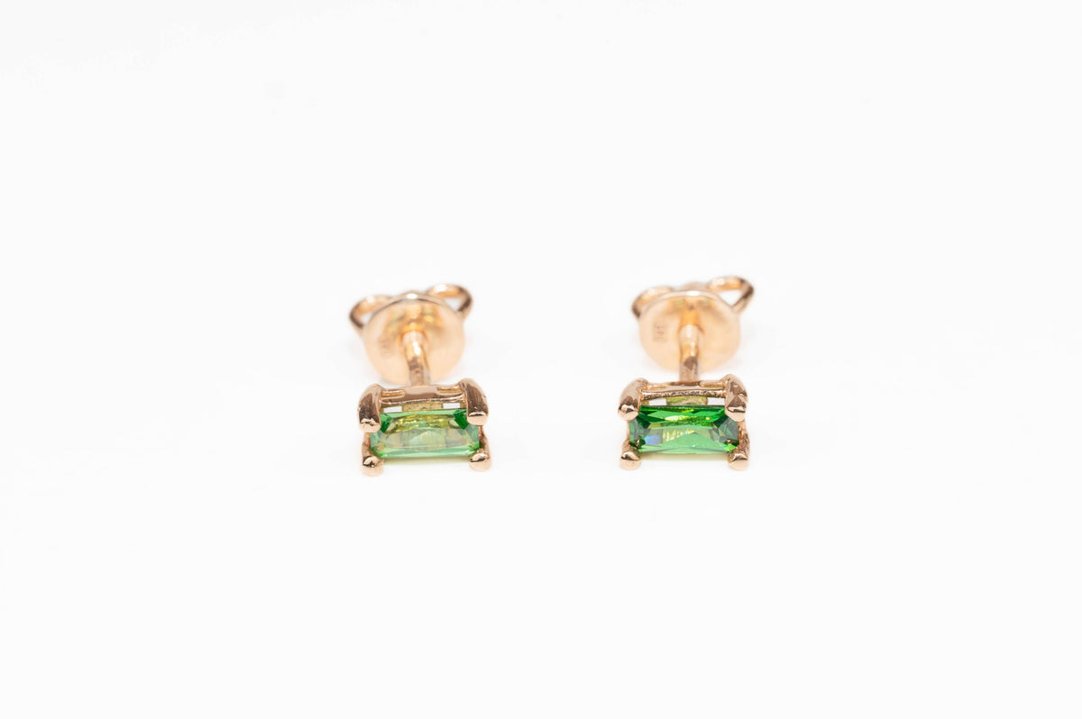 Rose Gold Earrings Studs Green stones