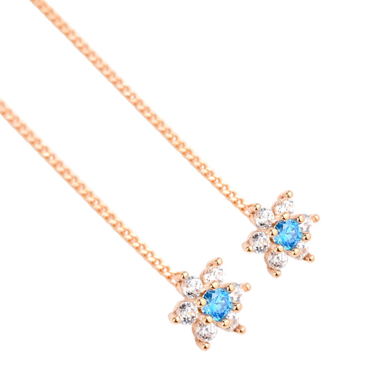 Thread Earrings Flowers with Blue Zirconia stones