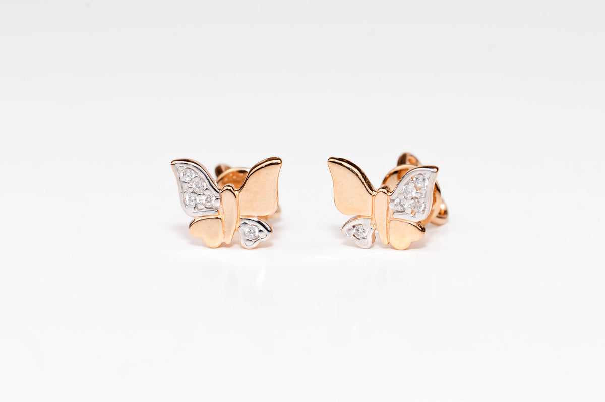 Rose Gold Stud Earrings Butterfly