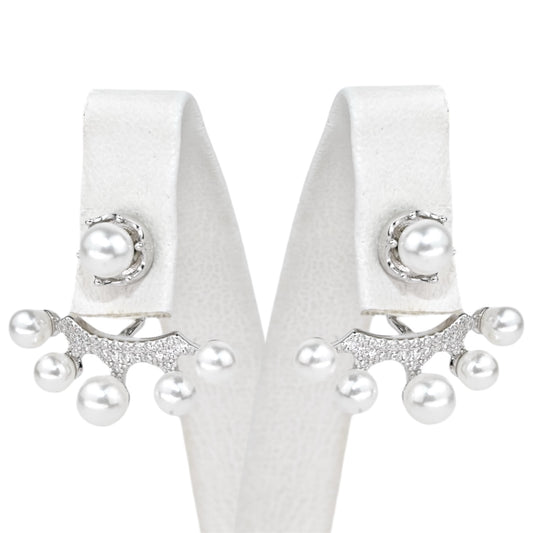 Silver Studs Transformer Earrings Pearls