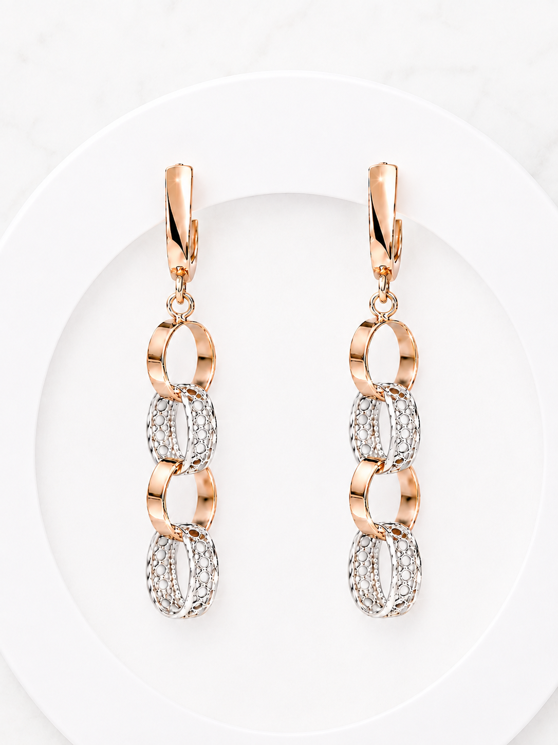 Rose & White Gold Lace Dangle Earrings English lock