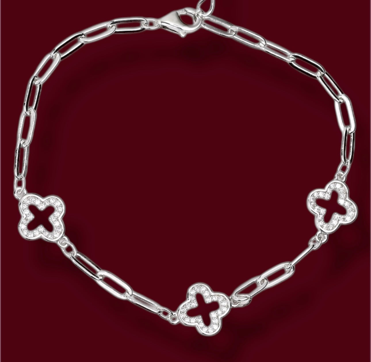 Silver Bracelet Flowers with Zirconia stones